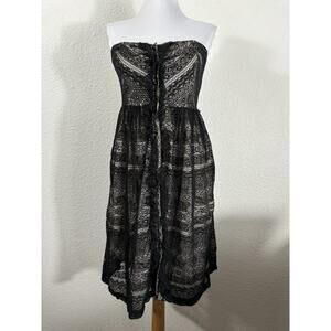 Moulinette Soeurs Dress Size 4 Black Lace Sleevless Babydoll Front Buttons